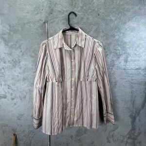 Old Navy Maternity Striped Button Front Shirt Empire‎ Waist Pink Brown Medium